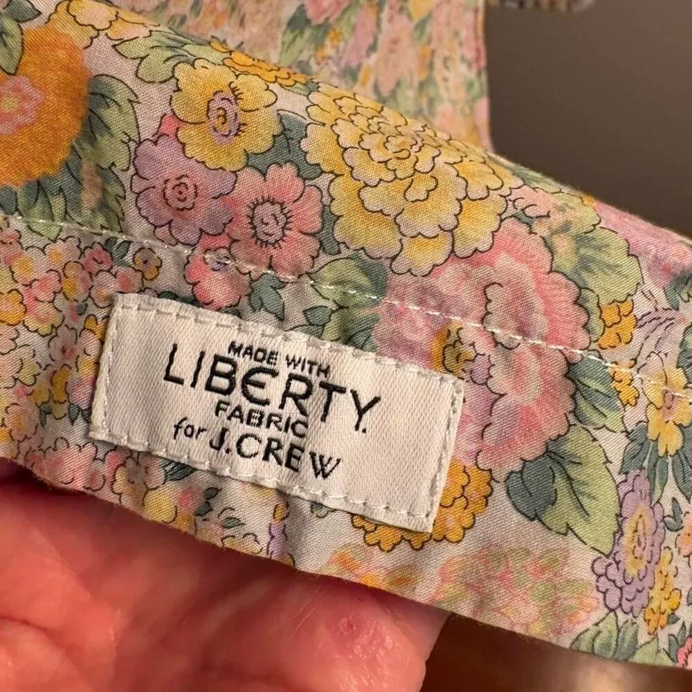 J.Crew x Liberty Fabric collab floral button up shirt pink, yellow, and green si
